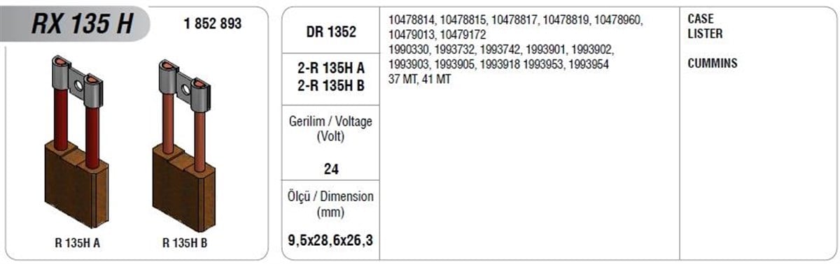 Marş Kömürü 24v Delco Tipi Dev Fatih Caterpıllar 955-9 37mt 41mt Samsung Case Cummıns | Mega Rx135h