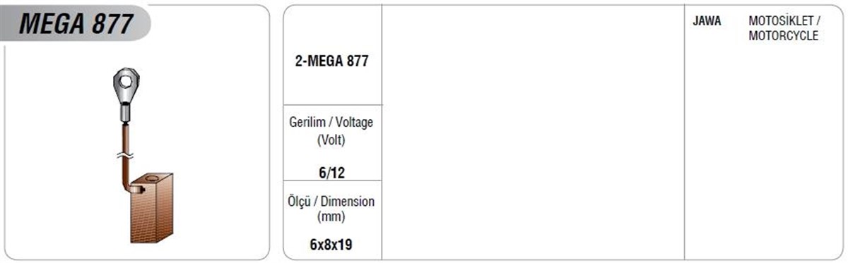 Marş Kömürü 6/12v (jawa Motosiklet) (6x8x19mm) | Mega 877