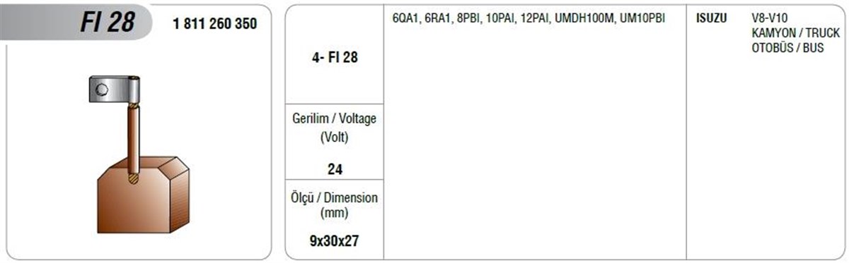 Marş Kömürü 9/30/27*--.fı-028 Isuzu | Mega Fı28