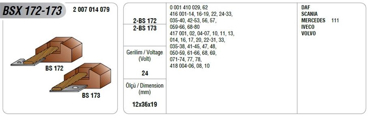 Marş Kömürü Alfkb Merc.volvo Scanıa Daf-gova-bsx-172-173 (12x36x19mm) (2007014079) | Mega Bsx172/173