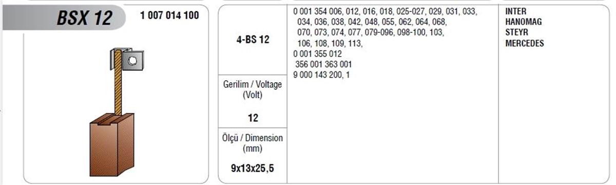 Marş Kömürü Bsx-12 Mega 9*13*25,5 İnter Hanomag Steyr Mercedes | Mega Bsx12