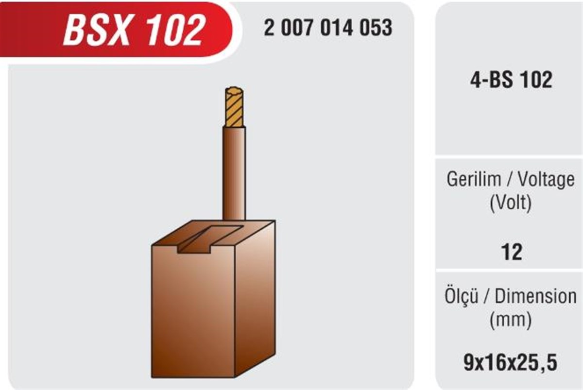 Marş Kömürü 12v 9x16x25 Bsx71 Bsx102 Mega | Mega Bsx102