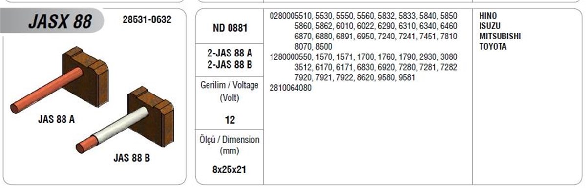Marş Kömürü Hino Ft128 8x25x21 Toyota Hılux Isuzu Hino Mıtsubıshı | Mega Jasx88
