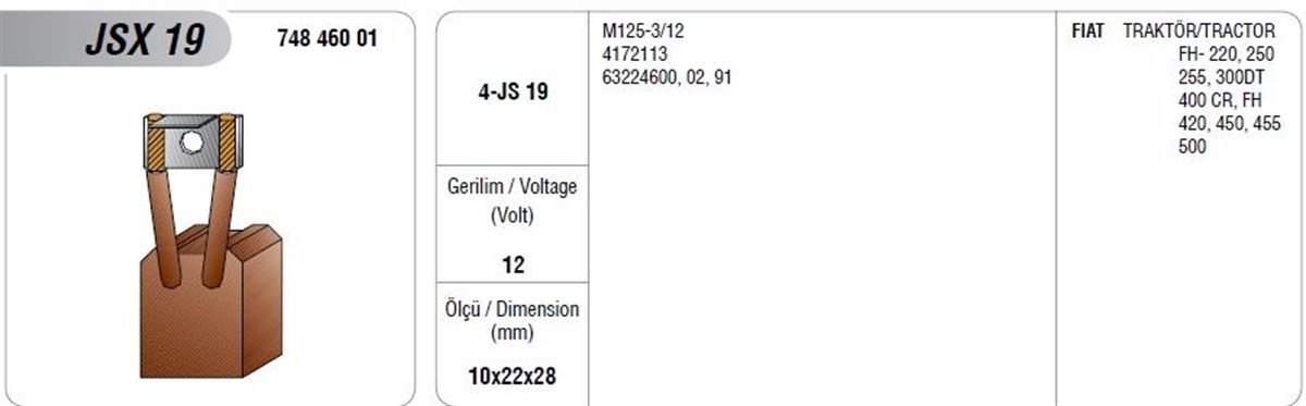Marş Kömürü Fıat 400 450 480 Traktör Marellı Fıat 480 450 540 Em Jsx 19 | Mega Jsx19