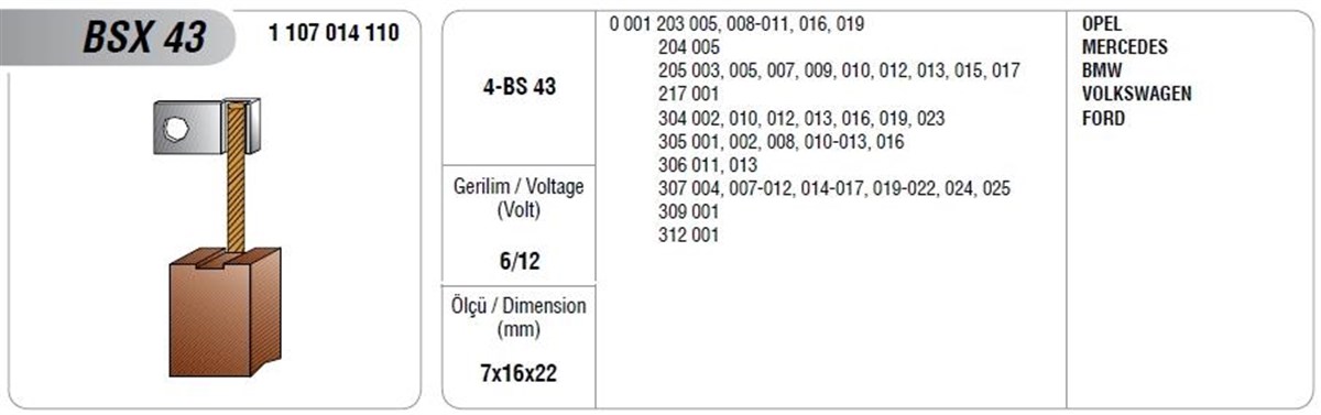 Marş Kömürü Lada  7*16*22 Bsx-43 | Mega Bsx43