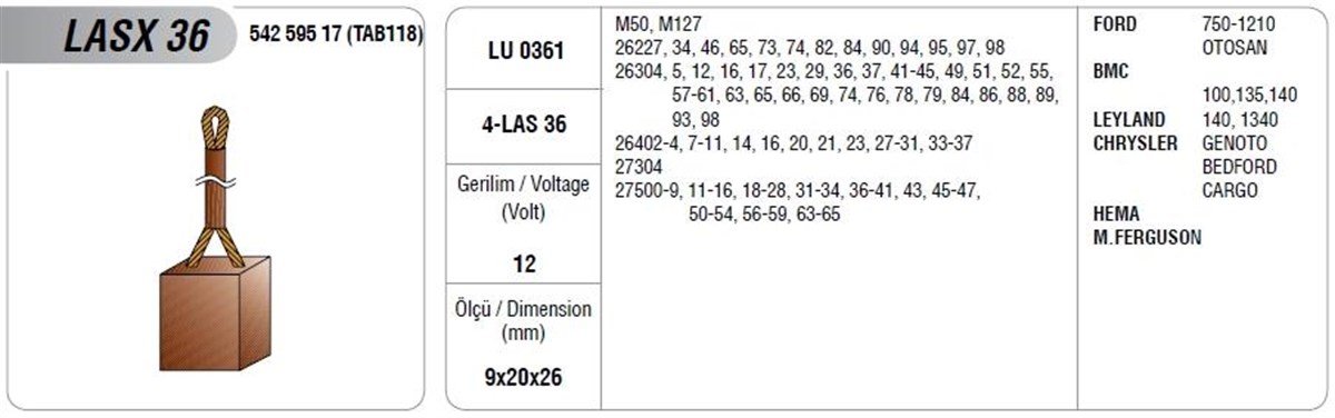 Marş Kömürü Lasx-36 Ford Bmc Fatih | Mega Lasx36