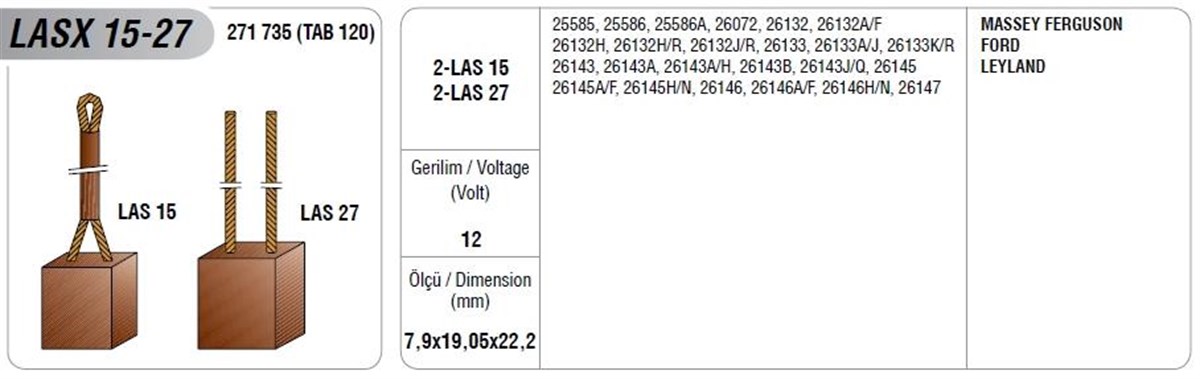 Marş Kömürü Mega Lasx 15/27 12v 8x19x22 | Mega Lasx15/27