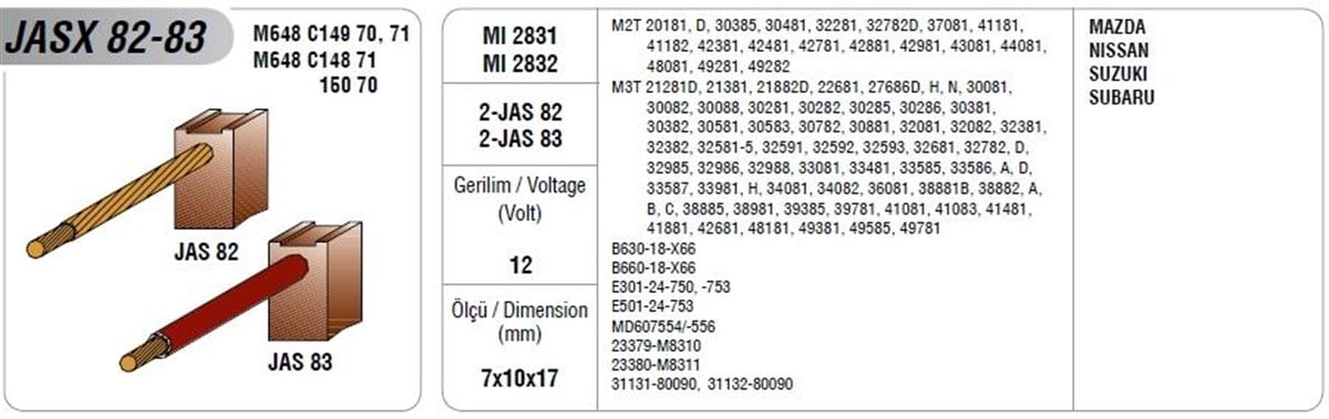 Marş Kömürü Motorsiklet Hyundai Mitsubishi Starex Fj 183/184 Jasx 82-83*6,8*10*17 | Mega Jasx82/83