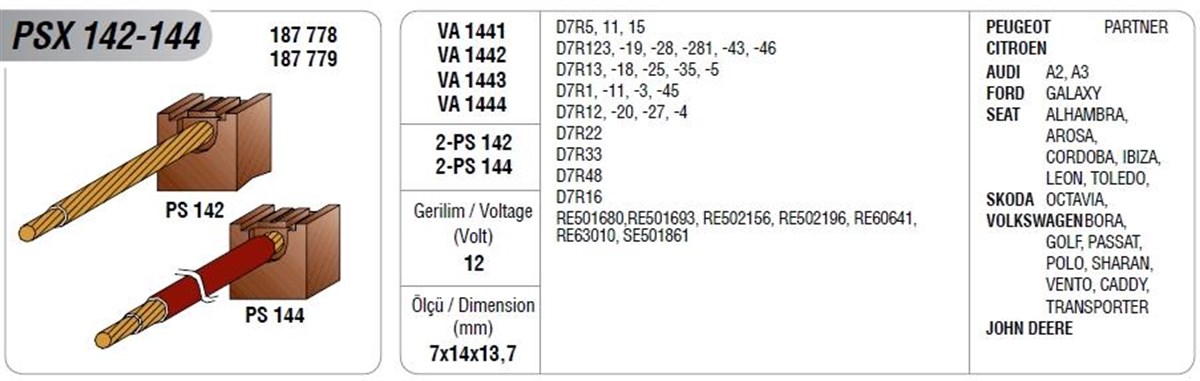 Marş Kömürü Psx-142-144-d7r Mercedes Sprinter-uzun Kablolu 7x14x13.7 | Mega Psx142/144