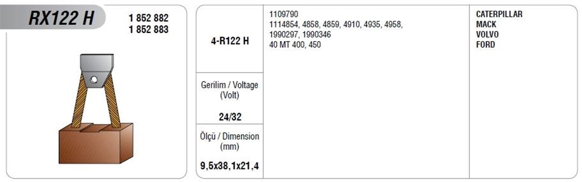 Marş Kömürü Rx-122h--24v--9,5-38 Mega | Mega Rx122h