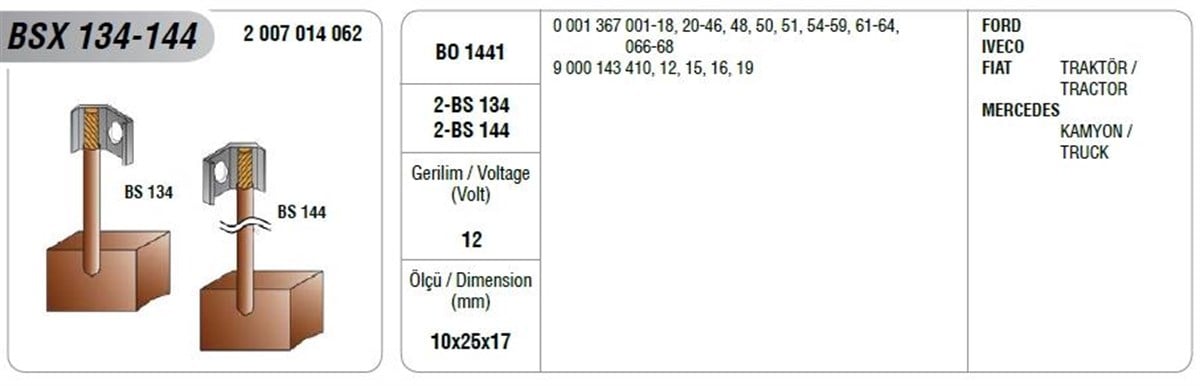 Marş Kömürü Ym 12v Mercedes Ford Iveco Fıat 10x25x17 | Mega Bsx134-144