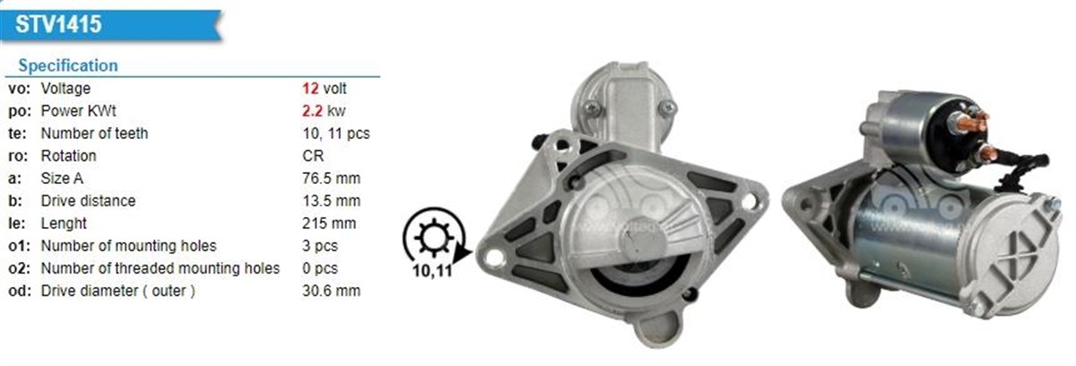 Marş Motoru 12v 11diş Nissan Qashqai Lagun Master Traffic 80681 |