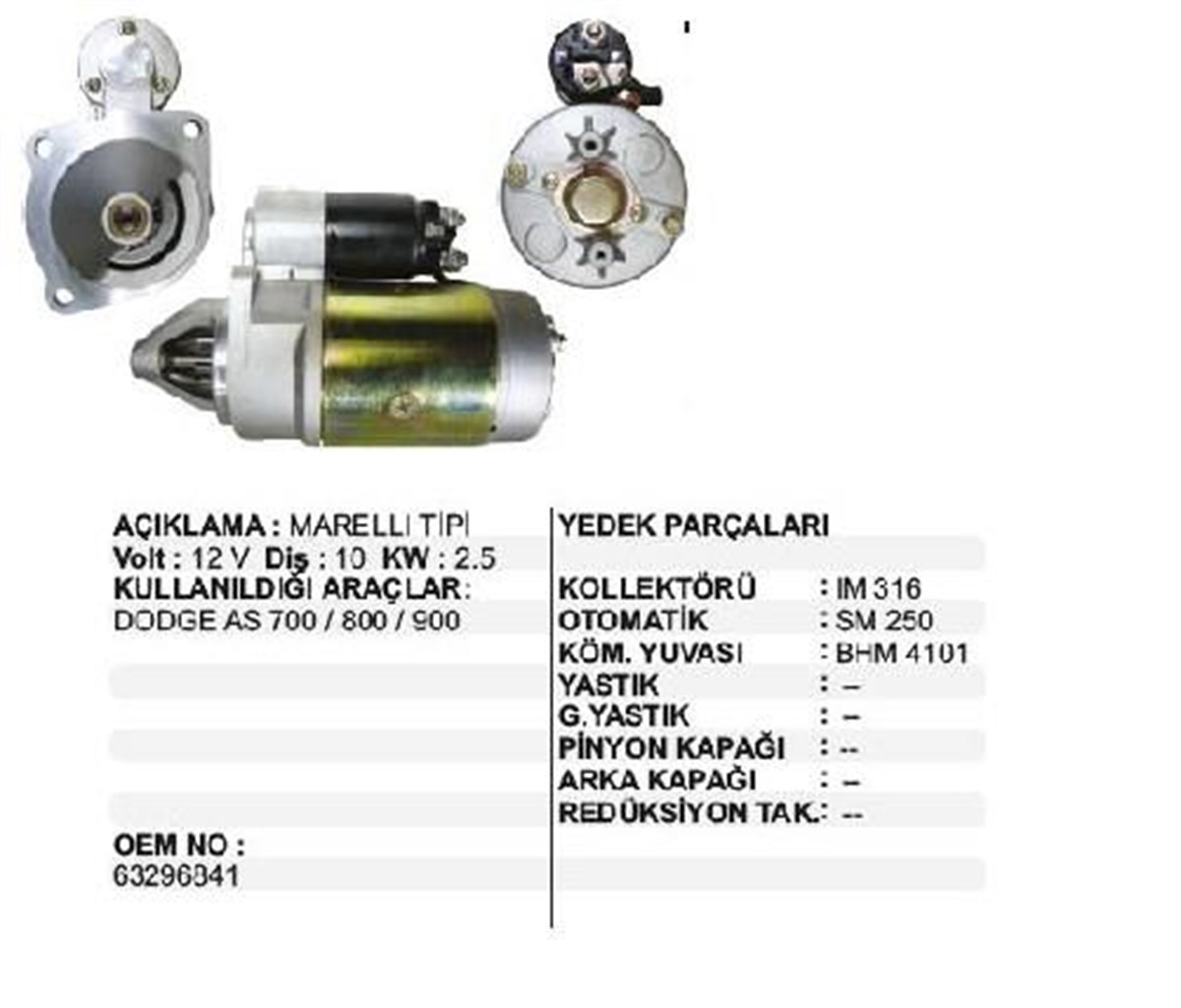 Marş Motoru 12v 10diş As600 50 800 900 Mf165 Mf275 As600 | Mako 63296841