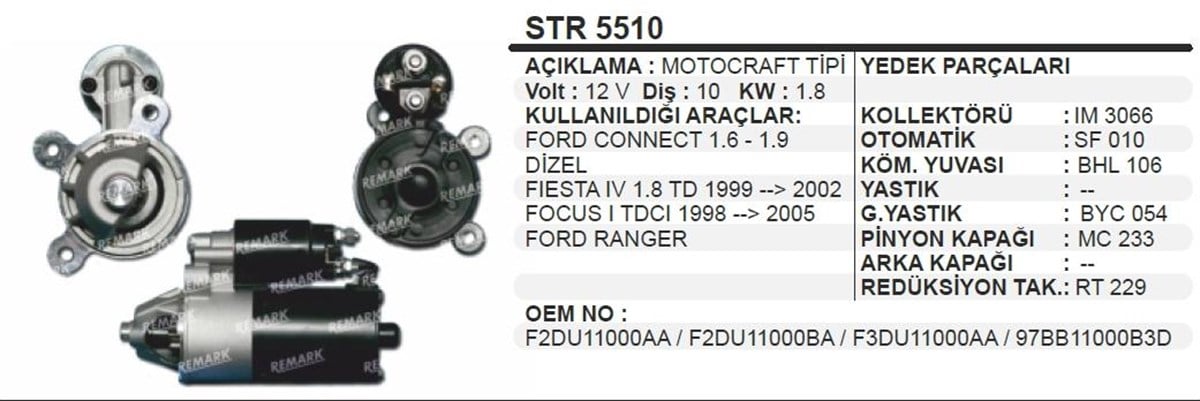 Marş Motoru 12v 10diş Ford Connect Connet Fiesta Focus | Wınwın Str5510