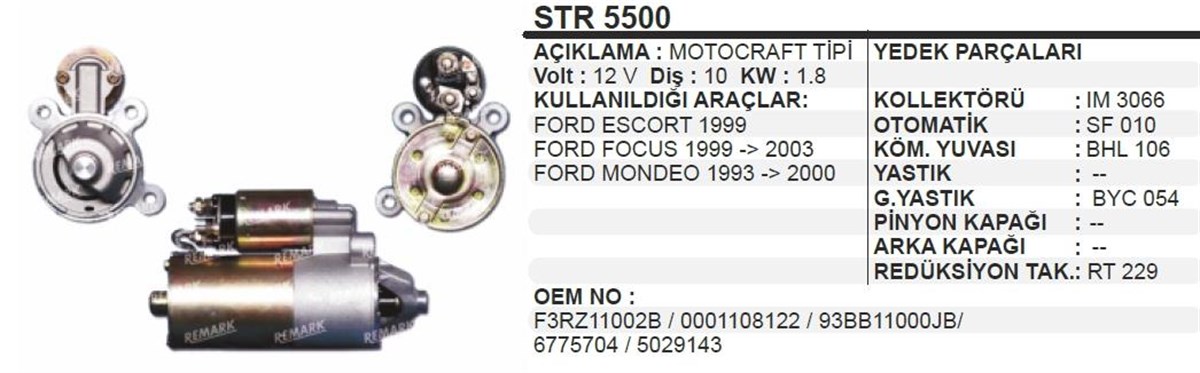 Marş Motoru 12v 10diş Ford Focus Escort Mondeo | Ith Str5500