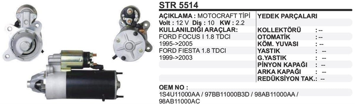 Marş Motoru 12v 10diş Ford Focus Fiesta Connect | Ith Str5514