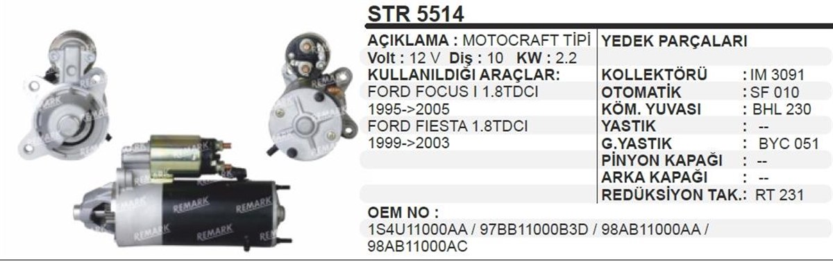 Marş Motoru 12v 10diş Ford Focus Fiesta Connect | Ith Str5514