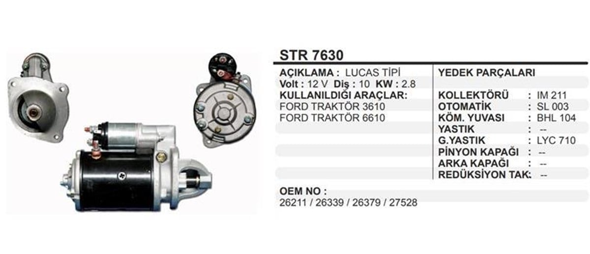 Marş Motoru 12v 10diş Ford Traktör 3000 Excavatör Newholland Hy Mac Excavatör New Holland Ford 3600 3000 3610 Mf135 Jcb 805 E | Remark Str7630