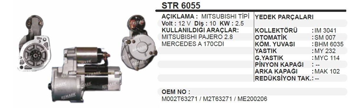 Marş Motoru 12v 10diş Mıts. Pajero Fuso Canter | Typer Str10mıt0153