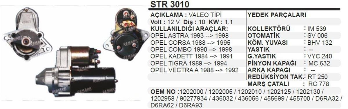 Marş Motoru 12v 10diş Opel Astra Valeo Tip Str3010 1986s00668 | Schenna Str3010