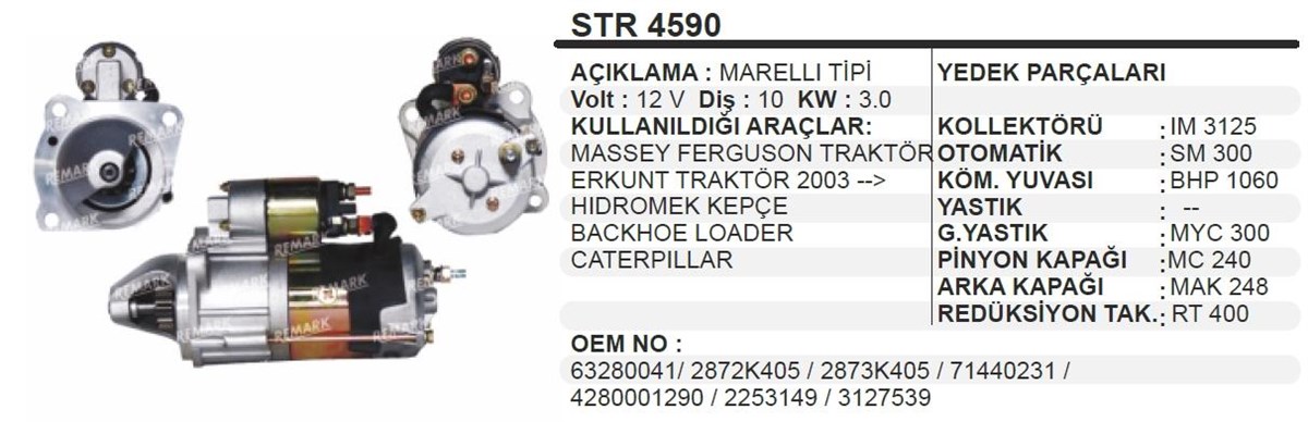 Marş Motoru 12v 10diş Mf Perkins Erkunt Hidromek Beko Loader Hattat Sola Takılan Str4590 Str4173 Str4562 | Martek Str4590