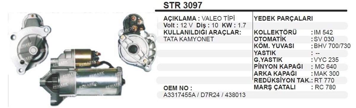 Marş Motoru 12v 10diş Tata Kmy D7r H1 Kia | Aes Str3097-oem