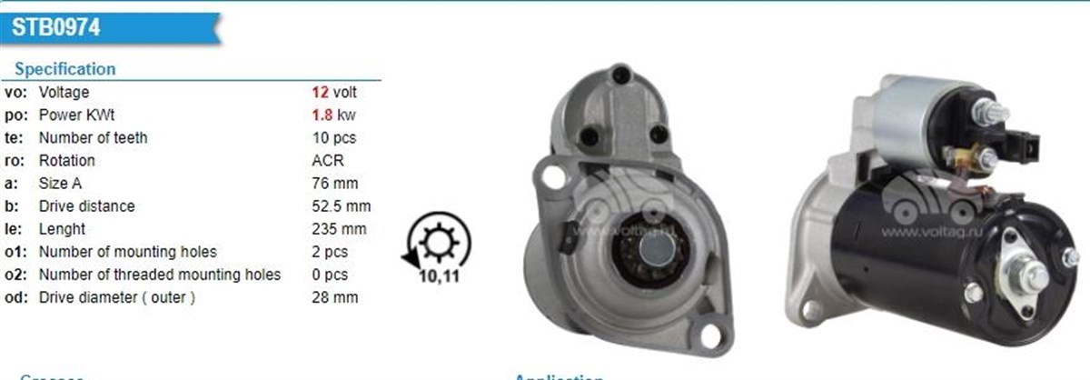 Marş Motoru 12v 10diş Vw Golf Jetta-passat Val438076 | Bosch 0001125042