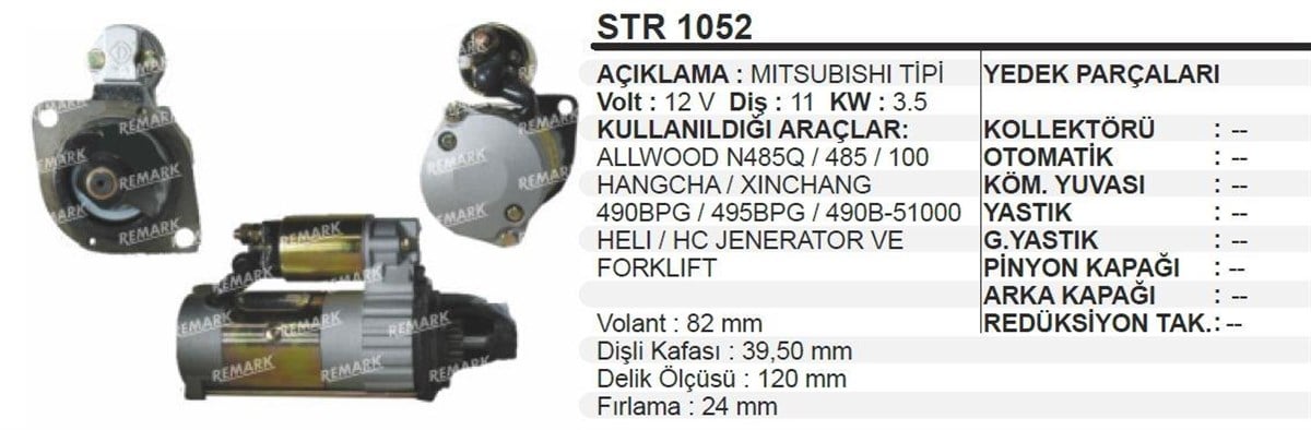 Marş Motoru 12v 11diş Alwod Jeneratör Forklift 2 Kulak Helı Hc Allwood 490bpg 495bpg 590b51000 | Martek Str1052