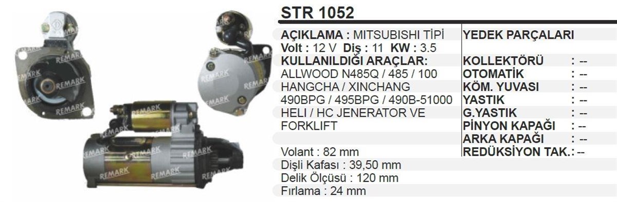 Marş Motoru 12v 11diş Alwod Jeneratör Forklift 2 Kulak Helı Hc Allwood 490bpg 495bpg 590b51000 | Martek Str1052