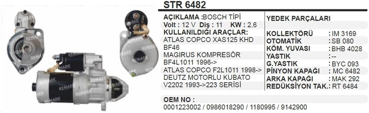 Marş Motoru 12v 11diş Deutz Atlas Kompresör Şap Makina Magırus Kompresör | Wınwın Str6482