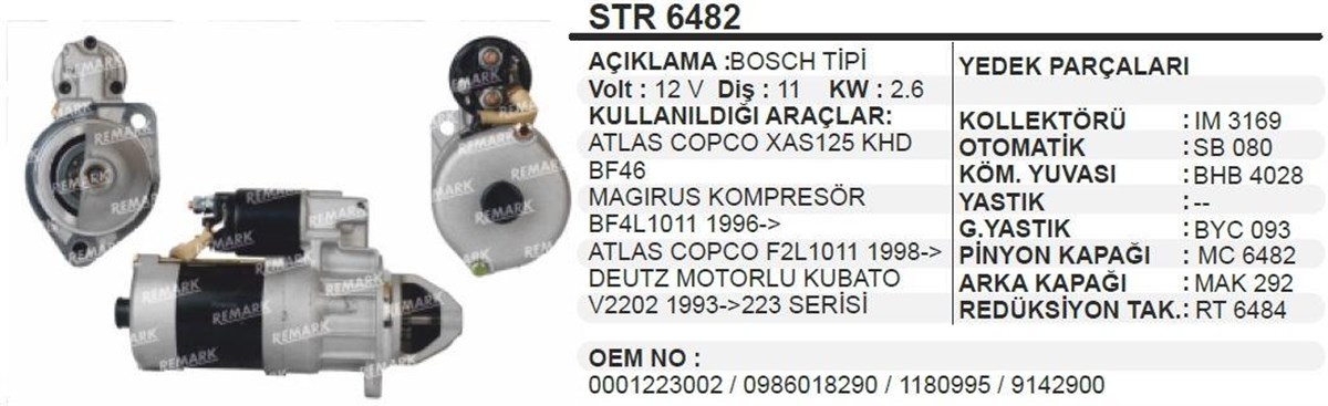 Marş Motoru 12v 11diş Deutz Atlas Kompresör Şap Makina Magırus Kompresör | Aes Str6482