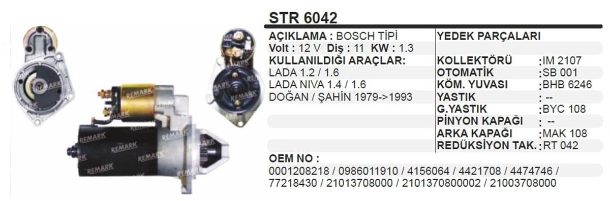 Marş Motoru 12v 11diş Doğan Şahin 1.4 Şanzumalı Bosch-tipi 63291401 Str6042 Str1401 Str4689 Mako 63291401 | Schenna Str6042