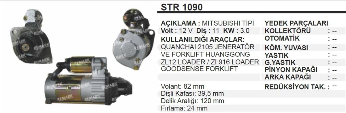 Marş Motoru 12v 11diş Jenaratör Forklift Quanchaı 2105 Huanggong Zl Goodsense 3.0kw | Aes Str1090