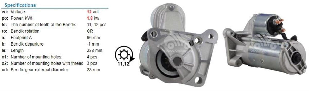 Marş Motoru 12v 11diş Opel Movano Vivaro Renault Megan2 Master2 Laguna Volvo S60 | Valeo 438090