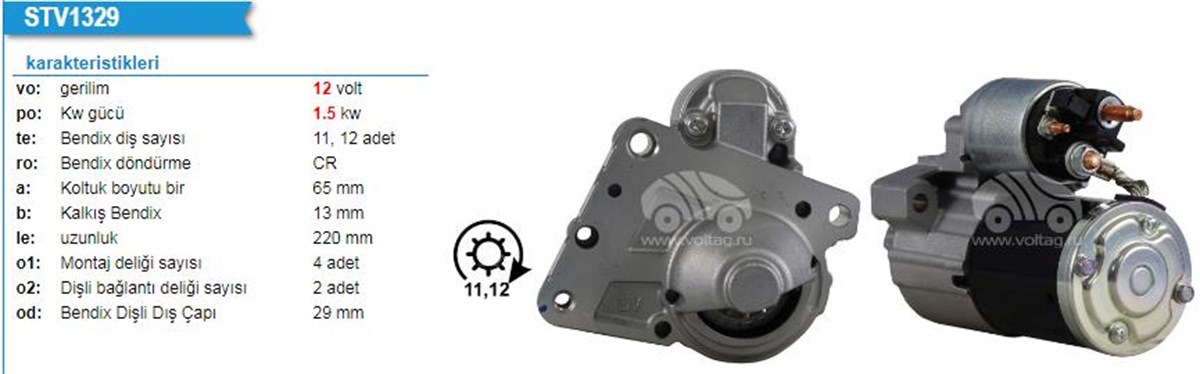 Marş Motoru 12v 11diş Pejo Partner Tepe-206 307 C3 |