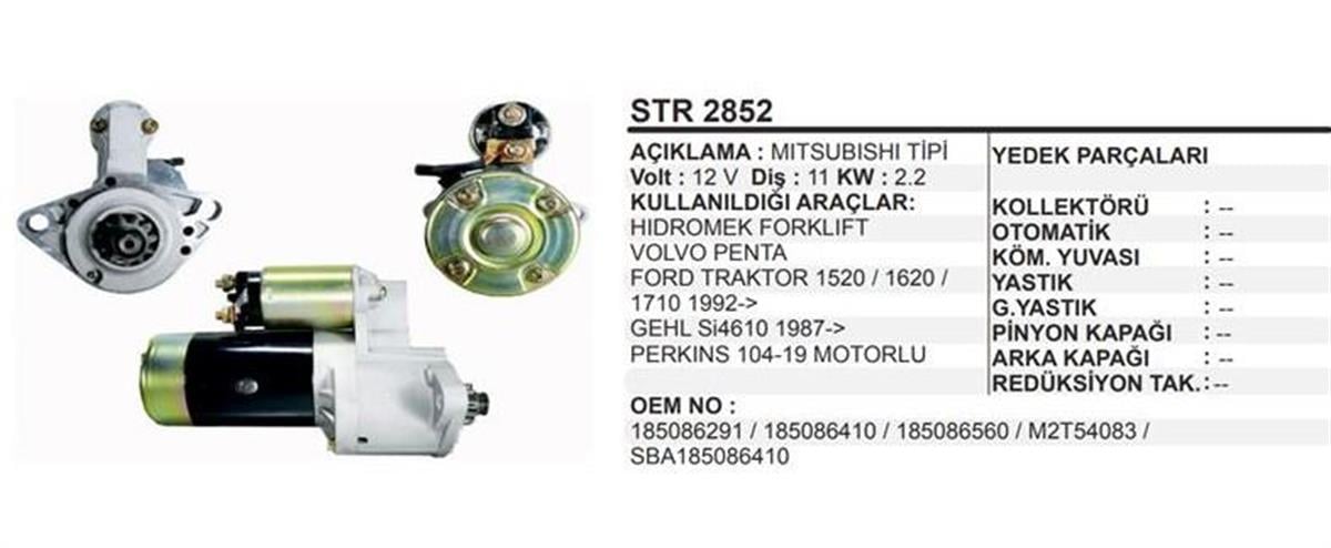 Marş Motoru 12v 11diş Perkins Hidromek Volvo Penta Forklift Ford Traktör 1520 1620 1710 Gehl Si4610 | Remark Str2852