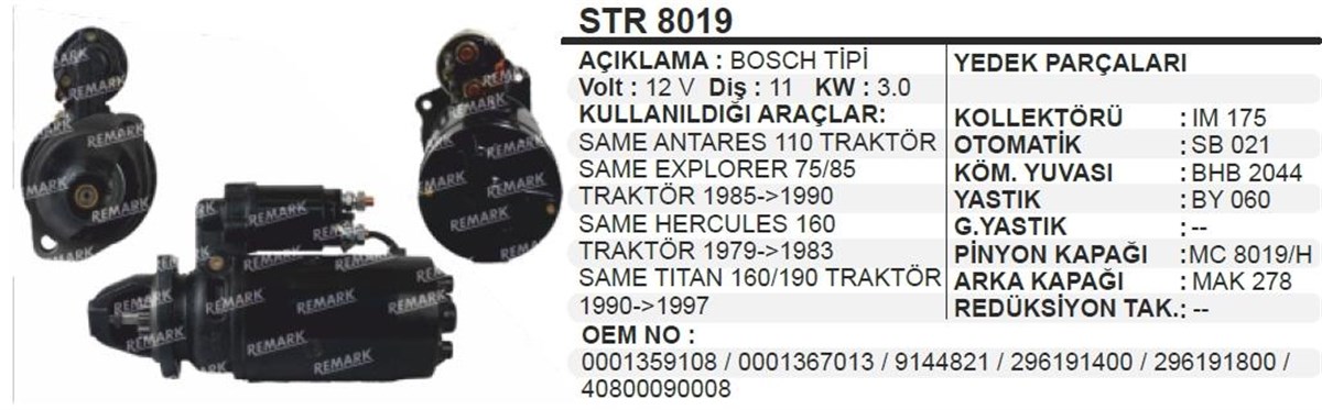 Marş Motoru 12v 11diş Same Herkules Steyr 8073 768 | Ith Str8019