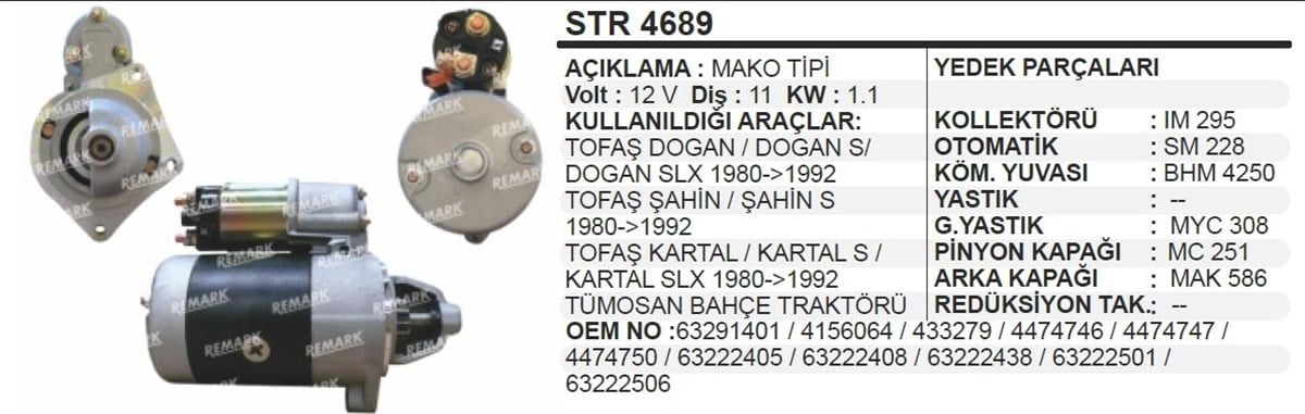 Marş Motoru 12v 11diş Tofaş 1600 Doğan-kartal-şahin Lada Samara Niva 63291401 Str6042 Str1401 Str4689 Mako 63291401 | Wınwın Str1401