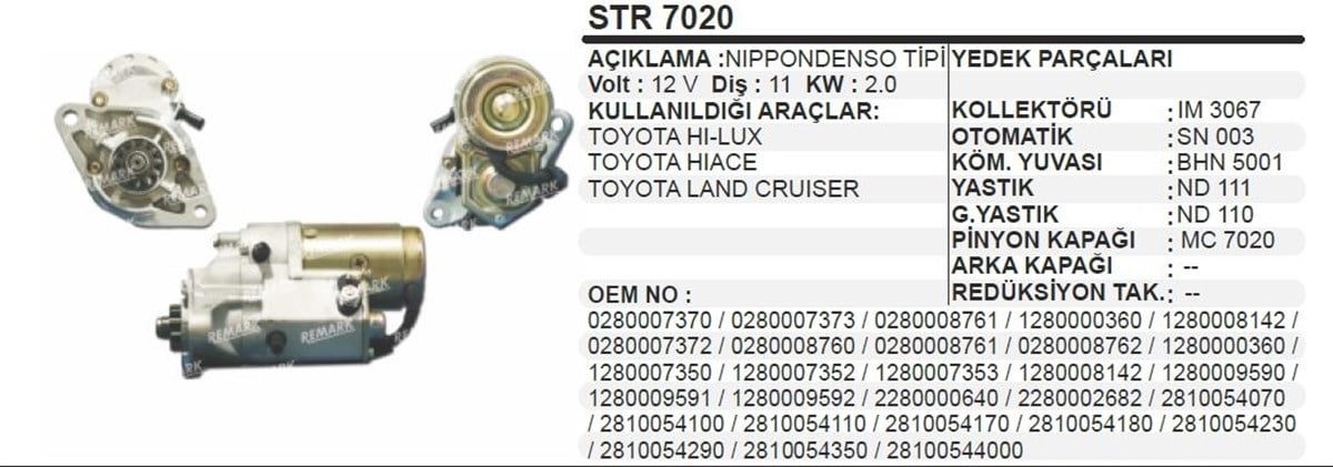 Marş Motoru 12v 11diş Toyota Hılux Land Cruıser | Wınwın Str7020