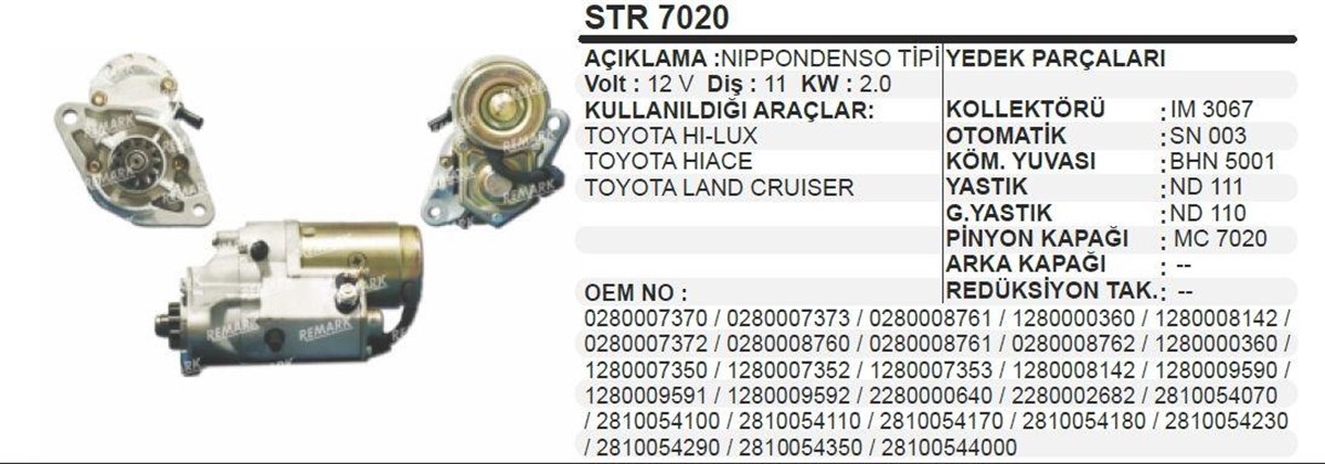 Marş Motoru 12v 11diş Toyota Hılux Land Cruıser | Bypart Umm3043
