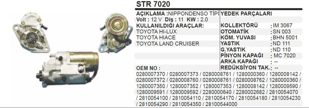 Marş Motoru 12v 11diş Toyota Hılux Land Cruıser | Bypart Umm3043