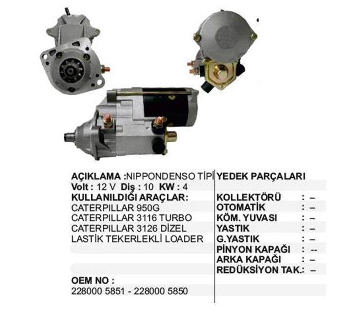Marş Motoru 12v 12diş Caterpillar 950g 3116 Turbo 3126 Dizel Lastik Tekerlekli Loader Cummıns Cummins | Unıp Str9050