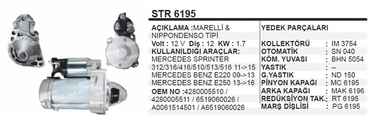 Marş Motoru 12v 12diş Mercedes Sprinter Vito Viano Dsn967 | Remark Str6195