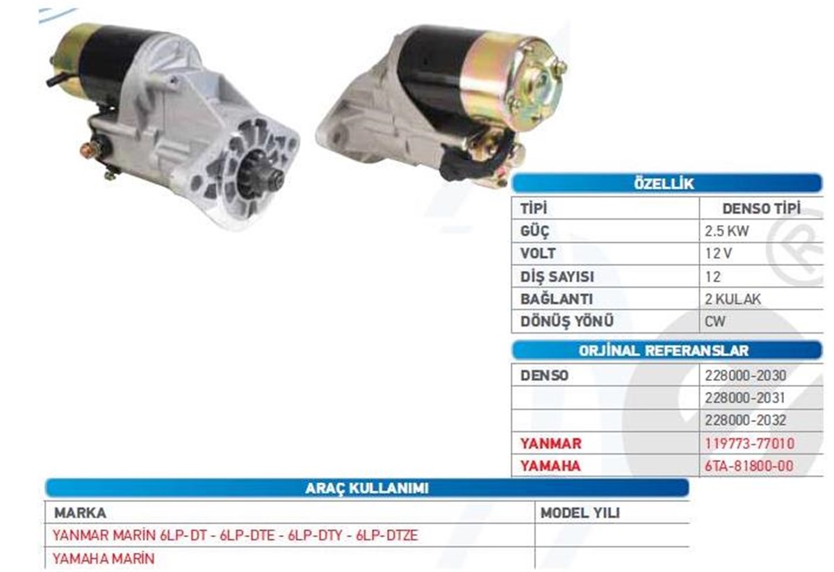 Marş Motoru 12v 12diş Yanmar Marin Deniz Motoru Toyota Land Cruiser | Wutse Str18424