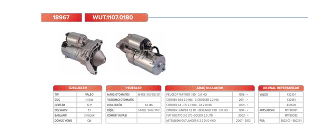 Marş Motoru 12v 13diş Pejo Partner C4-c5 | Wutse Str18967