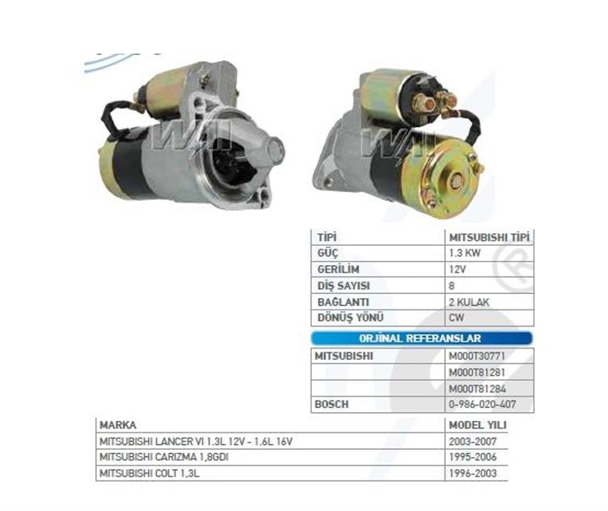 Marş Motoru 12v 8diş Mıtsubısh Lancer Colt Carizma | Wutse Str17905