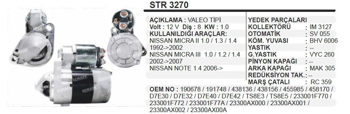 Marş Motoru 12v 8diş Nissan Micra Note D7e40 | Mando Mee015022