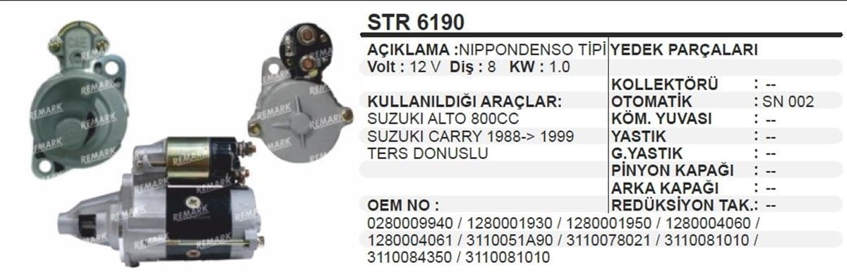 Marş Motoru 12v 8diş Suzukı Alto Carry 88-99 Ccw Suzuki Carry Cery | Wınwın Str6190