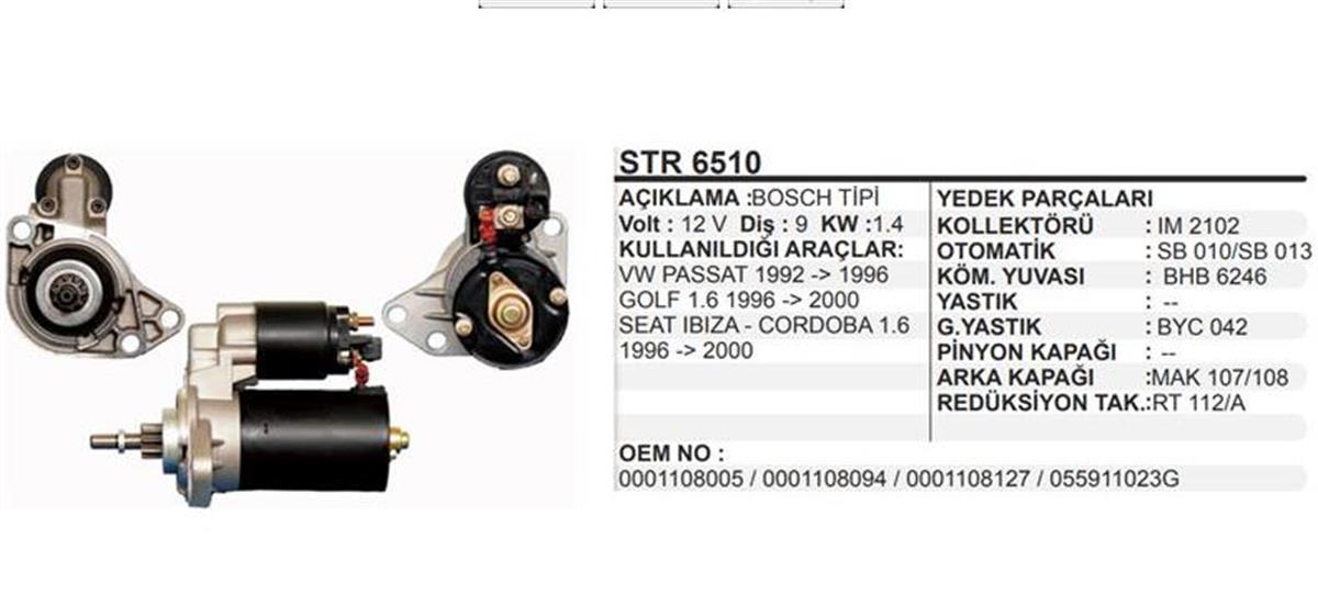 Marş Motoru 12v 9diş Vw Golf Passat 92 96 Golf İbiza 96> Str6510 | Remark Str6510
