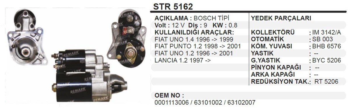 Marş Motoru 12v 9diş Albea Siena Punto 1.2 | Bypart Umm3412